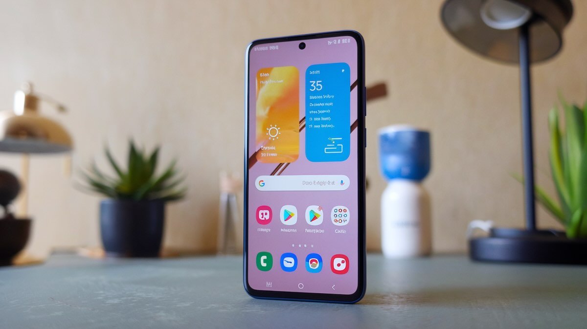 A smartphone standing in the table